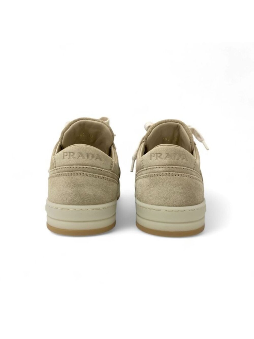 Prada Downtown Sneakers Shoes Delave Suede Beige Gold Logo - Picture 5 of 10